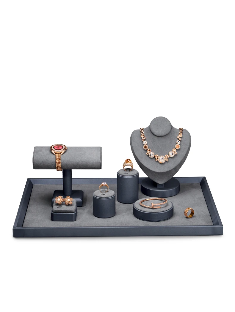 Oirlv Jewelry Stand Display For Business Grey Leather Earring Jewelry Display Stand Necklace Bracelet Watch Jewelry Holder Stand