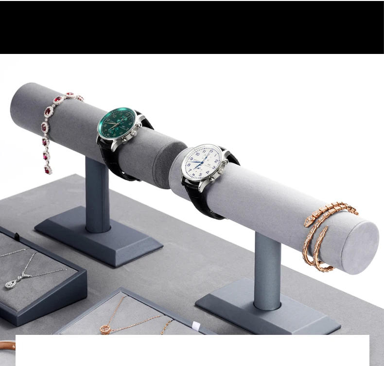 Oirlv Jewelry Stand Display For Business Grey Leather Earring Jewelry Display Stand Necklace Bracelet Watch Jewelry Holder Stand