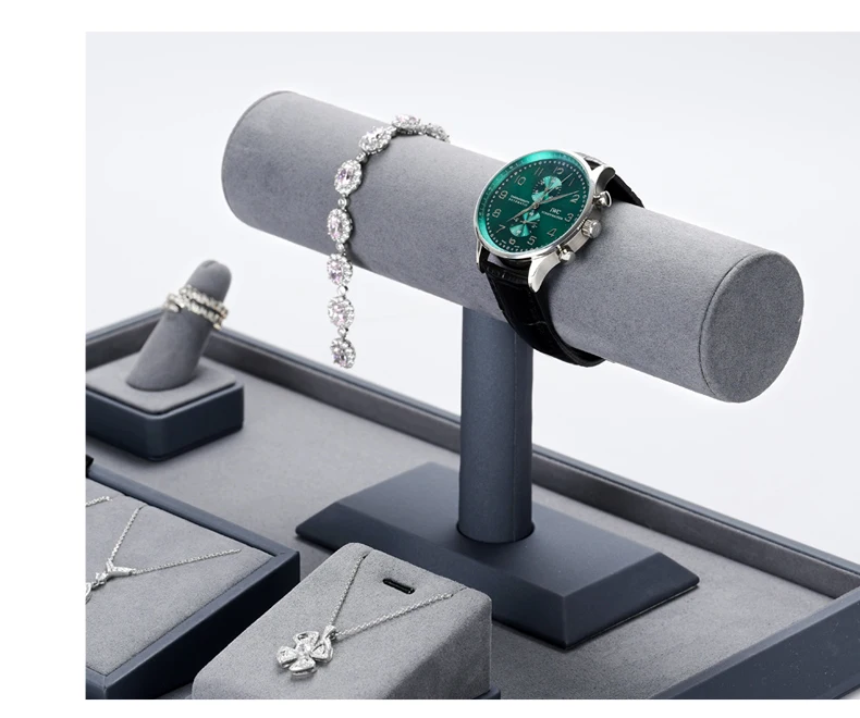 Oirlv Jewelry Stand Display For Business Grey Leather Earring Jewelry Display Stand Necklace Bracelet Watch Jewelry Holder Stand