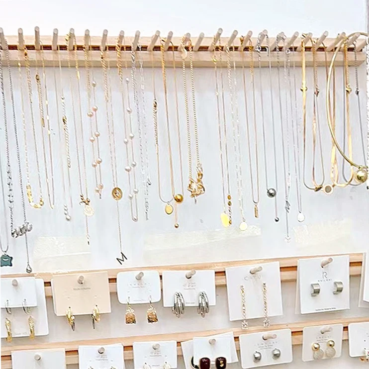 Jewelry Organizer Wooden DIY Wall Jewelry Display Earring Ring Necklace Hanger Storage Stands Boho Nature Jewelry Shop Decor