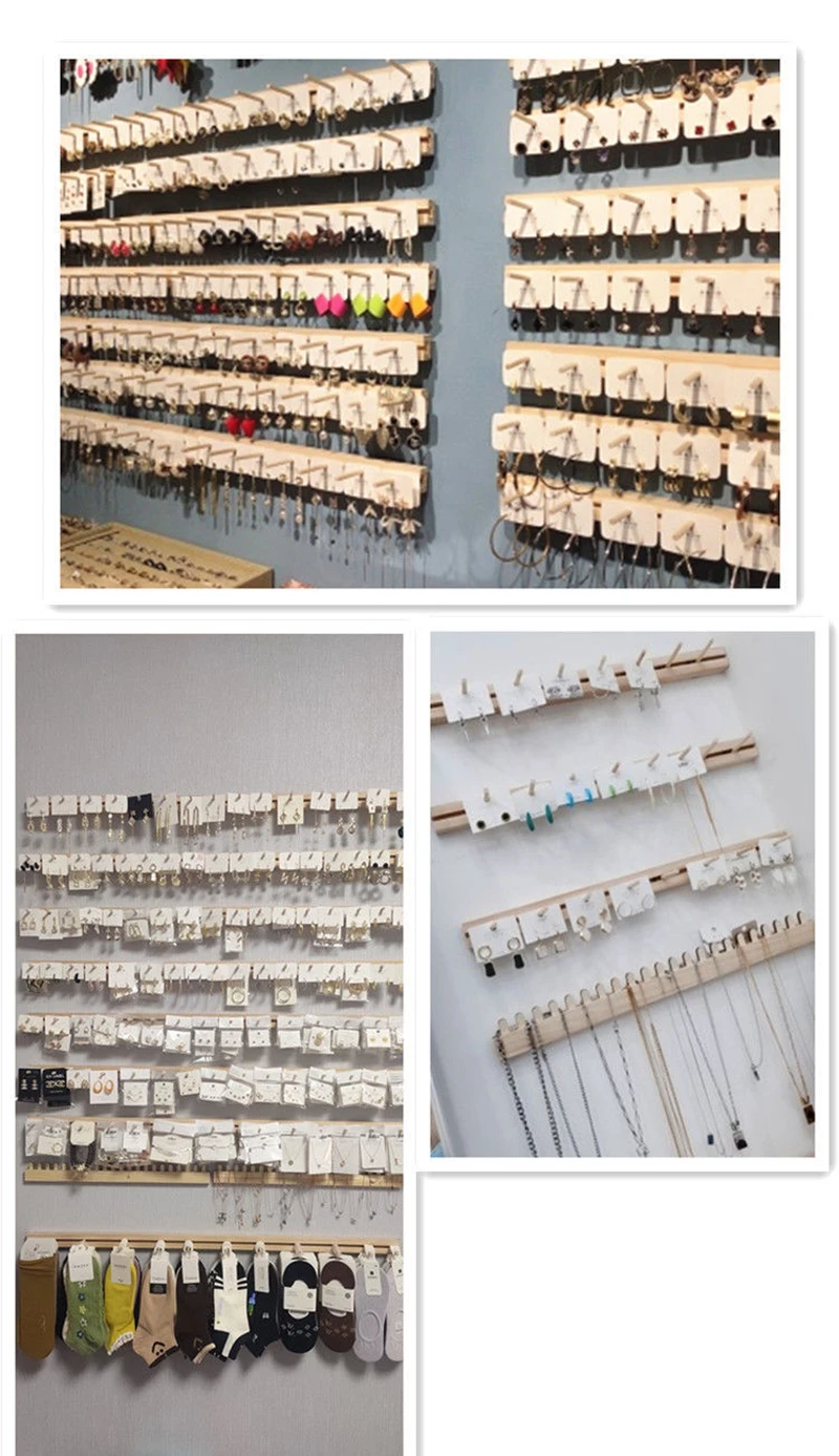 Jewelry Organizer Wooden DIY Wall Jewelry Display Earring Ring Necklace Hanger Storage Stands Boho Nature Jewelry Shop Decor