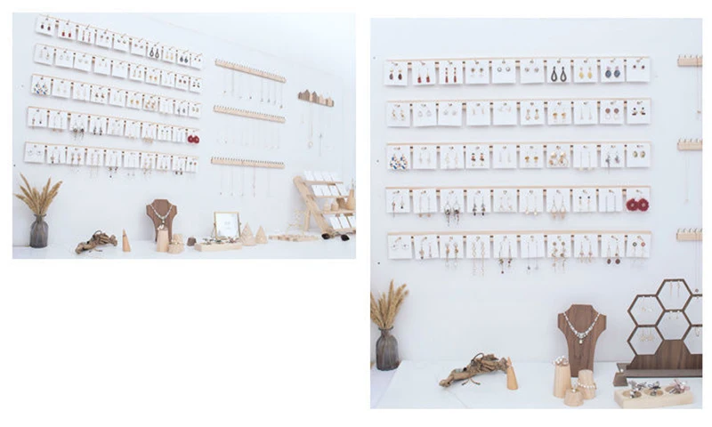 Jewelry Organizer Wooden DIY Wall Jewelry Display Earring Ring Necklace Hanger Storage Stands Boho Nature Jewelry Shop Decor