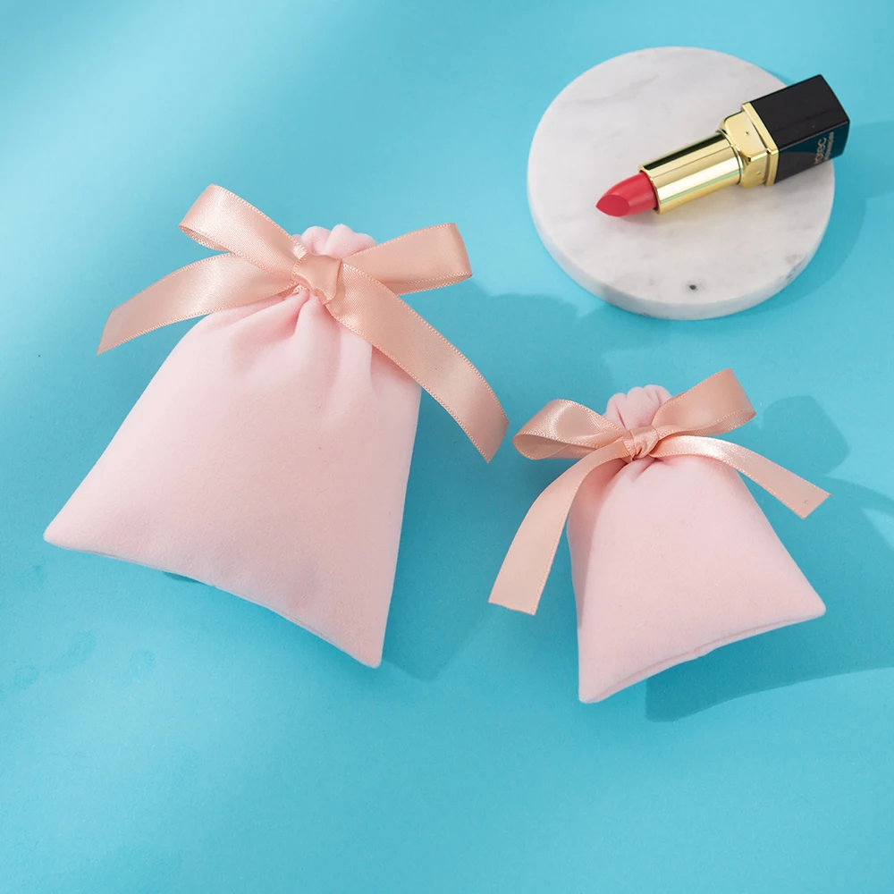 50Pcs Jewelry Velvet Bag Ribbon Drawstring Bowknot Pouch Suede Microfiber Ring Earrings Stud Bracelet Pendant Necklace Organizer