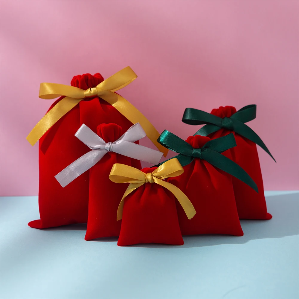 50Pcs Jewelry Velvet Bag Ribbon Drawstring Bowknot Pouch Suede Microfiber Ring Earrings Stud Bracelet Pendant Necklace Organizer