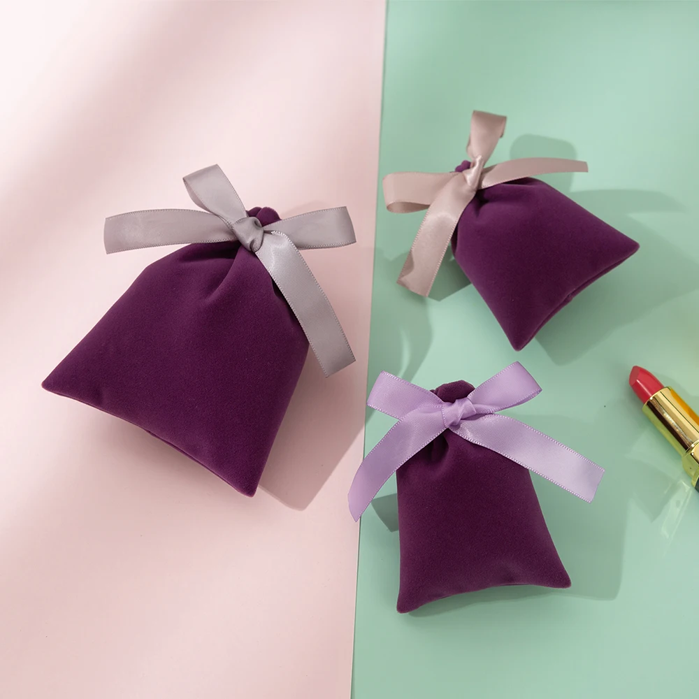 50Pcs Jewelry Velvet Bag Ribbon Drawstring Bowknot Pouch Suede Microfiber Ring Earrings Stud Bracelet Pendant Necklace Organizer