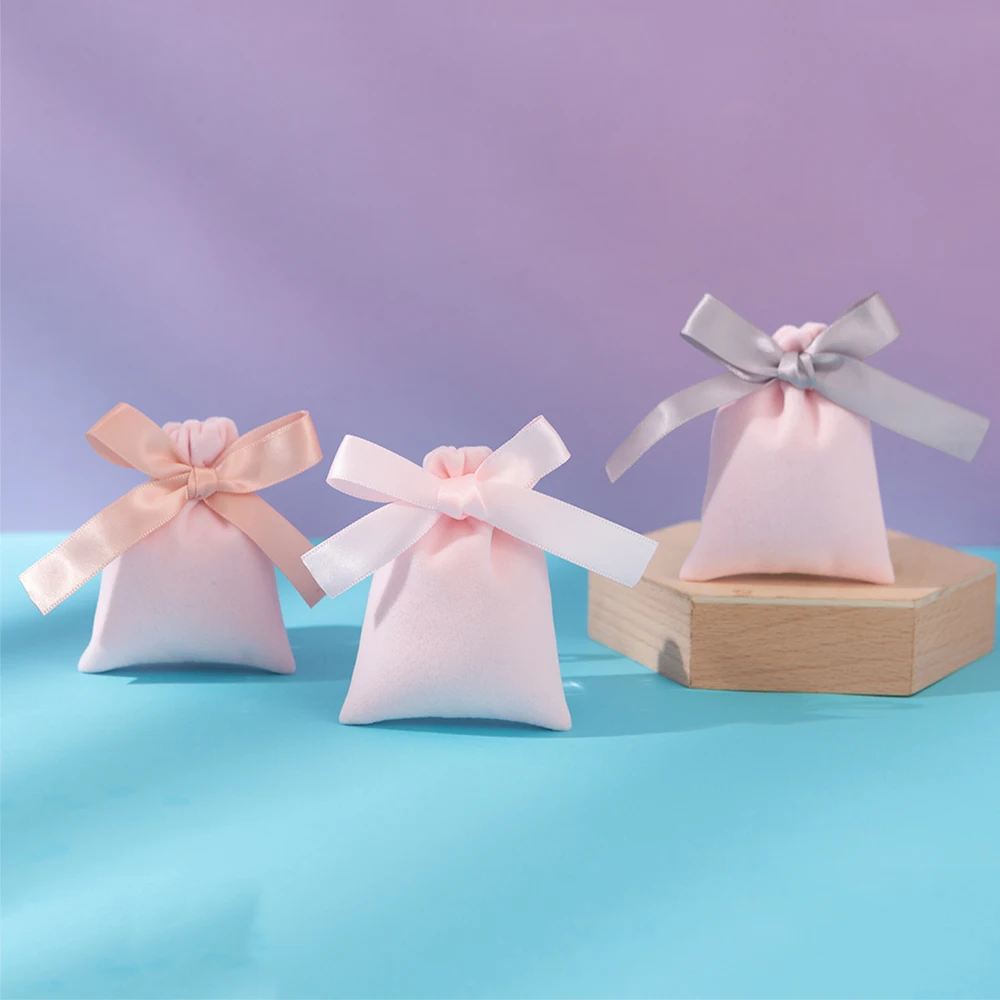 50Pcs Jewelry Velvet Bag Ribbon Drawstring Bowknot Pouch Suede Microfiber Ring Earrings Stud Bracelet Pendant Necklace Organizer