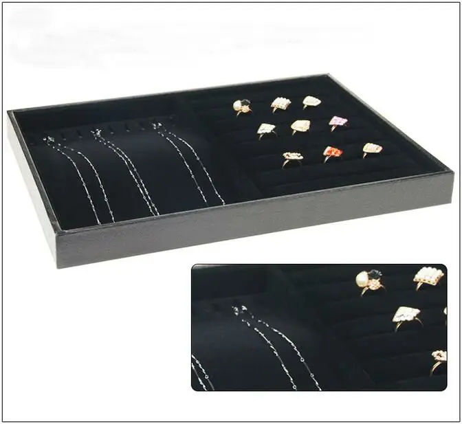 PU Black Velvet Jewelry Tray Jewellery Organizer Storage Box Watch Holder Necklace Ring Earring Pendant Stand Series For woman