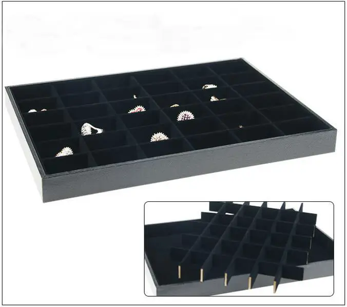 PU Black Velvet Jewelry Tray Jewellery Organizer Storage Box Watch Holder Necklace Ring Earring Pendant Stand Series For woman