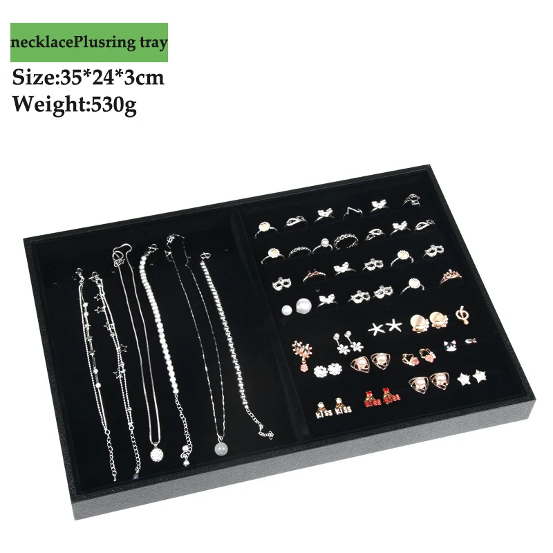 PU Black Velvet Jewelry Tray Jewellery Organizer Storage Box Watch Holder Necklace Ring Earring Pendant Stand Series For woman