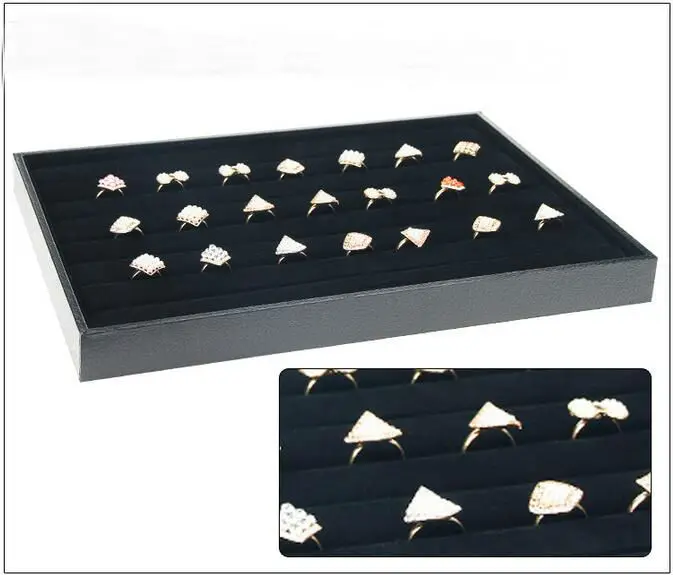 PU Black Velvet Jewelry Tray Jewellery Organizer Storage Box Watch Holder Necklace Ring Earring Pendant Stand Series For woman