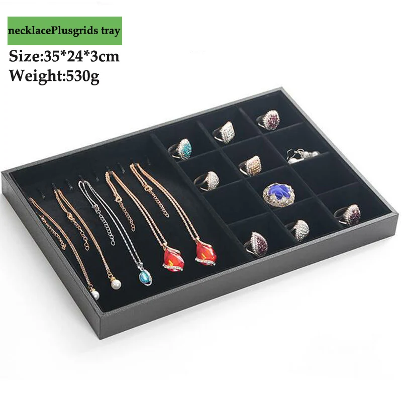 PU Black Velvet Jewelry Tray Jewellery Organizer Storage Box Watch Holder Necklace Ring Earring Pendant Stand Series For woman