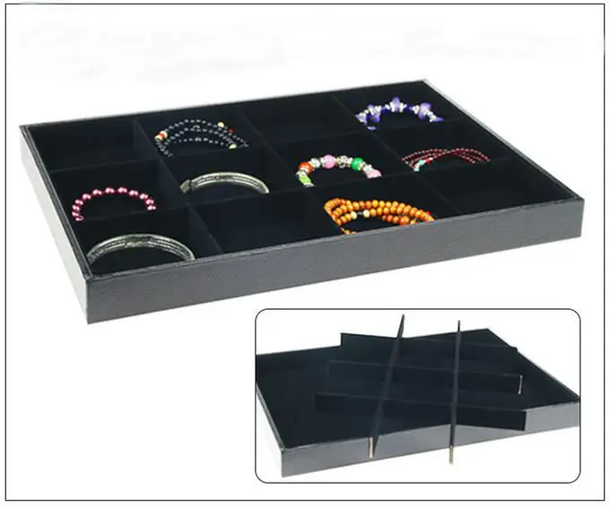 PU Black Velvet Jewelry Tray Jewellery Organizer Storage Box Watch Holder Necklace Ring Earring Pendant Stand Series For woman