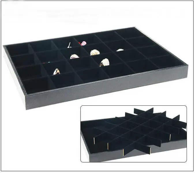 PU Black Velvet Jewelry Tray Jewellery Organizer Storage Box Watch Holder Necklace Ring Earring Pendant Stand Series For woman