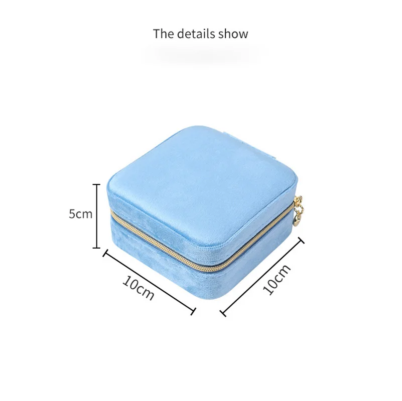 Plush Velvet Jewelry Box Necklace Ring Earrings Organizer Holder Travel Portable Zipper Square Jewelry Storage Case For Women