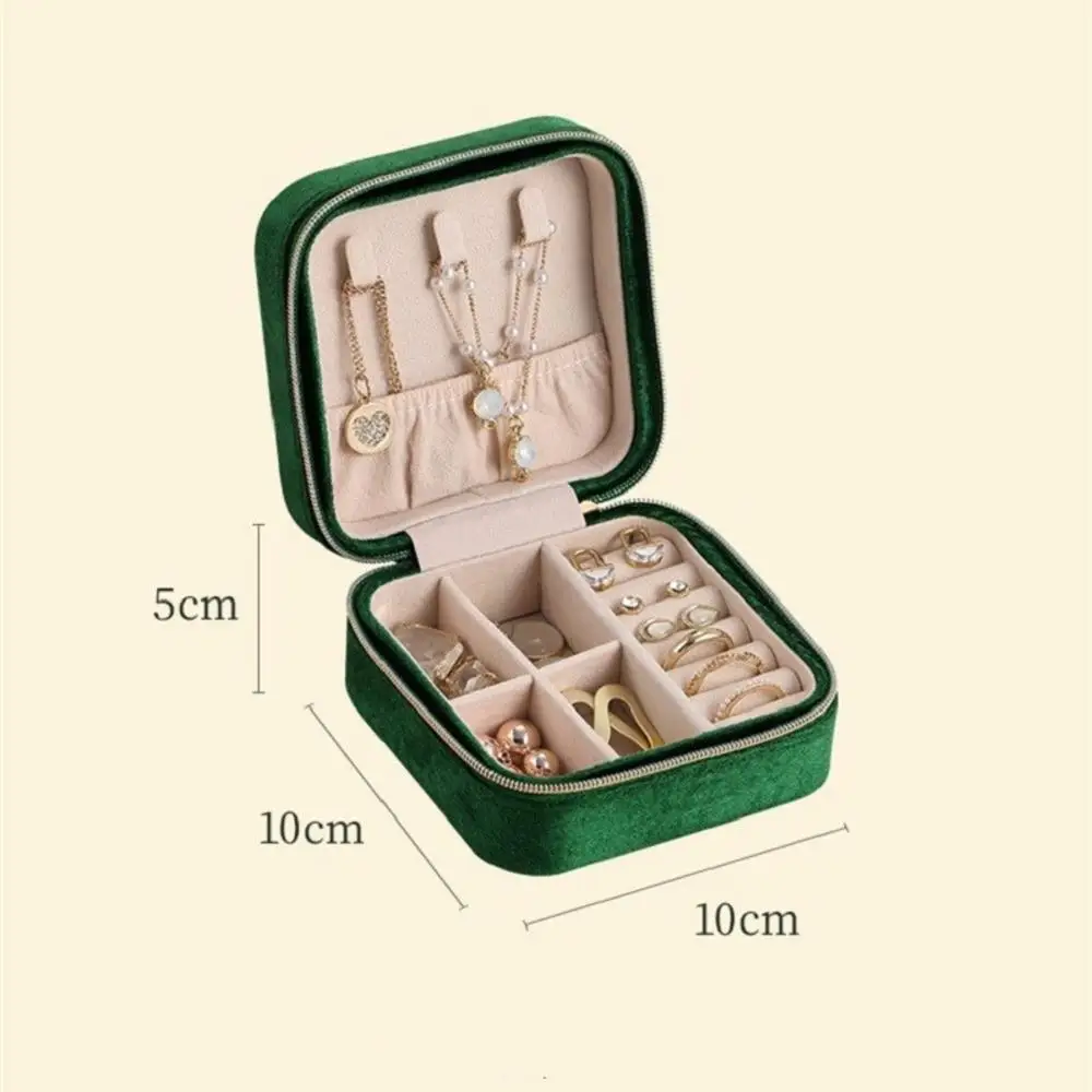 Plush Velvet Jewelry Box Necklace Ring Earrings Organizer Holder Travel Portable Zipper Square Jewelry Storage Case For Women