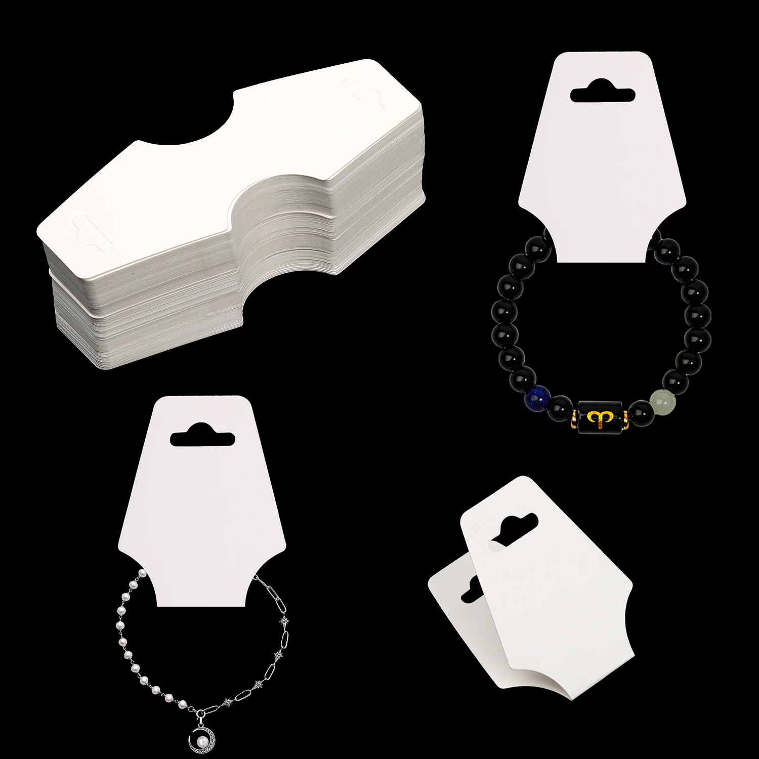 50Pcs Black White Necklace Bracelets Jewellery Packing Card Display Holder Cardboard Hanging Tag For Jewelry Display card
