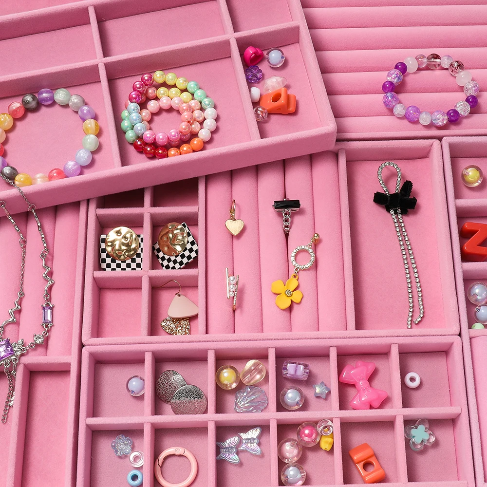 1pc Velvet Jewelry Tray Display Case Holder Portable Ring Earrings Necklace Box for Jewelry Craft Display Storage