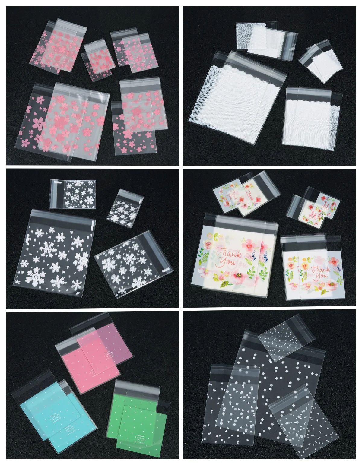 100pcs Plastic Transparent Cellophane Candy Bags Self Adhesive White Polka Dot Candy Cookie Gift Bags For Wedding Birthday Party