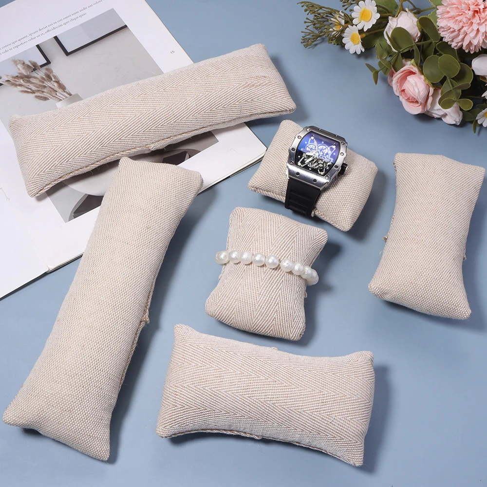 1Pc Beige Linen Fabric Jewelry Pillow For Watch Bangle Bracelet Display Holder Gift Jewelry Cushion DIY Accessories Wholesale