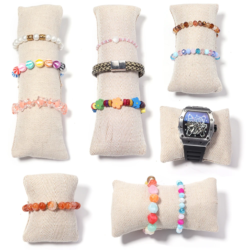 1Pc Beige Linen Fabric Jewelry Pillow For Watch Bangle Bracelet Display Holder Gift Jewelry Cushion DIY Accessories Wholesale