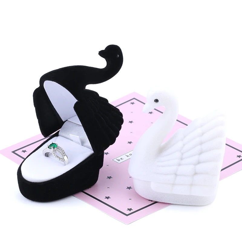 1Piece Lovely Swan Jewelry Box Velvet Wedding Ring Box Necklace Display Box Swan Gift Box Container Case for Jewelry Packaging