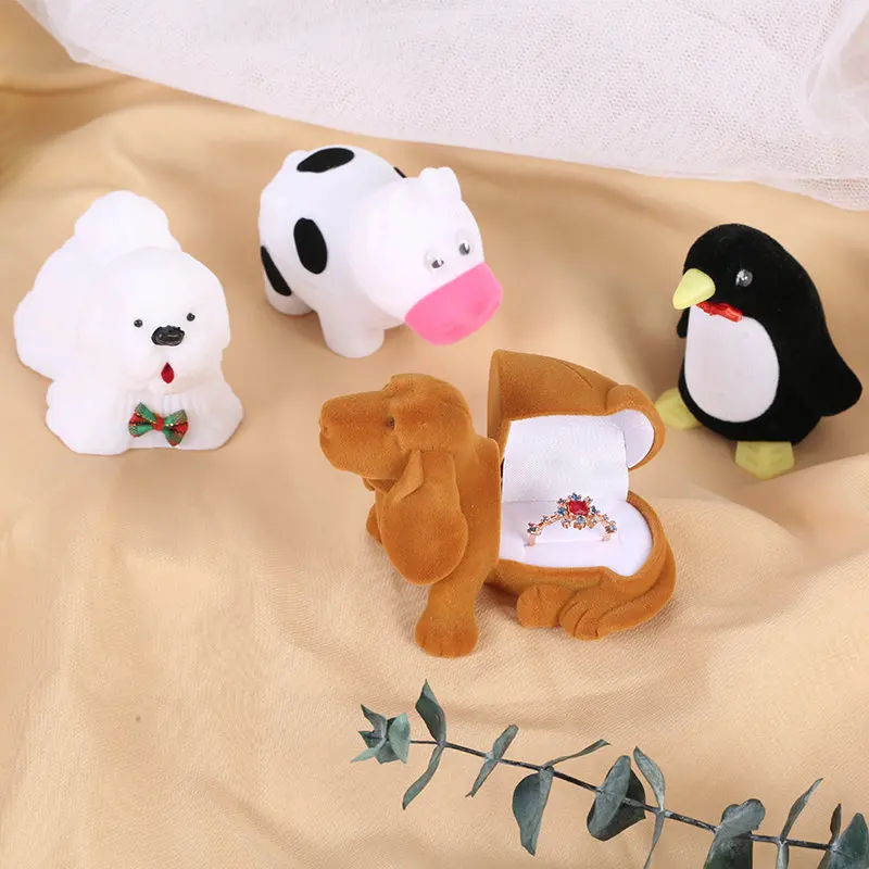 Velvet Jewelry Box Organizer Cute Animal Wedding Ring Box Fruit Storage Case Earring Necklace Display Packaging Gift Accessories
