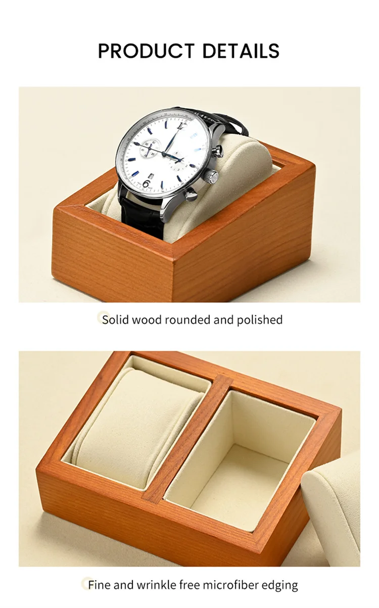 WoodTen Wooden Watch Box Storage 1/2-Slot Wrist Watch Organizer Box Display Organizer with Pillow Bag for Watch Display Stand