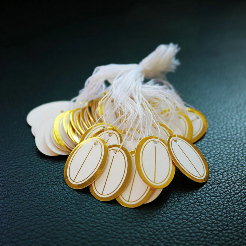Jewelry Labels Business Cards 100Pcs/lot Price Tags Diy Tie String Jewelry Display Label Gold and Silver Small Tag