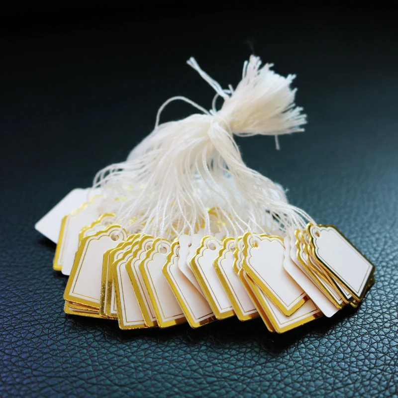 Jewelry Labels Business Cards 100Pcs/lot Price Tags Diy Tie String Jewelry Display Label Gold and Silver Small Tag