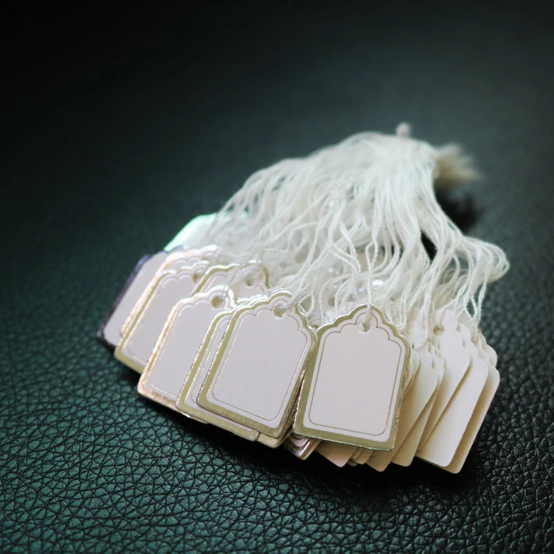 Jewelry Labels Business Cards 100Pcs/lot Price Tags Diy Tie String Jewelry Display Label Gold and Silver Small Tag
