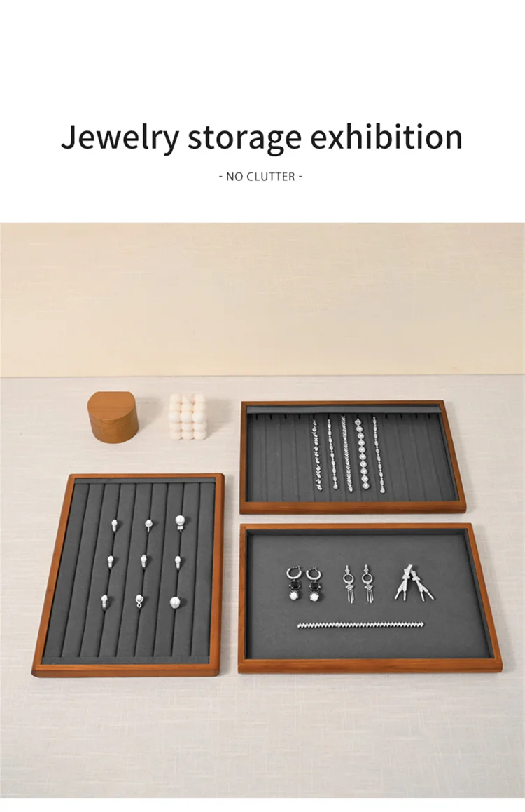 Oirlv Gray Wooden Jewelry Tray Jewelry Display Viewing Plate Ring Pendant Bracelet Storage Plate Display Tray Jewelry Organizer