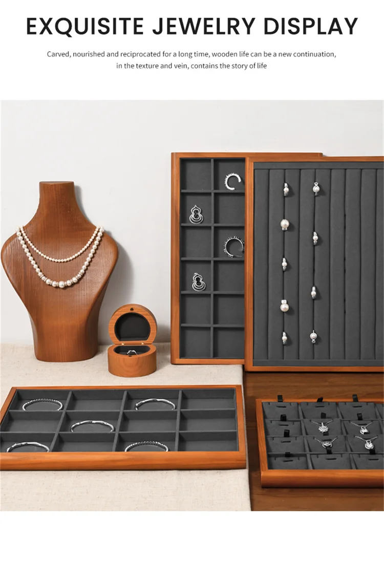 Oirlv Gray Wooden Jewelry Tray Jewelry Display Viewing Plate Ring Pendant Bracelet Storage Plate Display Tray Jewelry Organizer