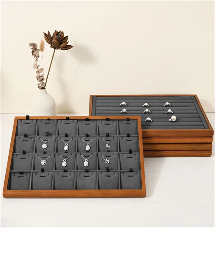 Oirlv Gray Wooden Jewelry Tray Jewelry Display Viewing Plate Ring Pendant Bracelet Storage Plate Display Tray Jewelry Organizer