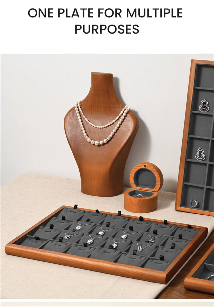 Oirlv Gray Wooden Jewelry Tray Jewelry Display Viewing Plate Ring Pendant Bracelet Storage Plate Display Tray Jewelry Organizer