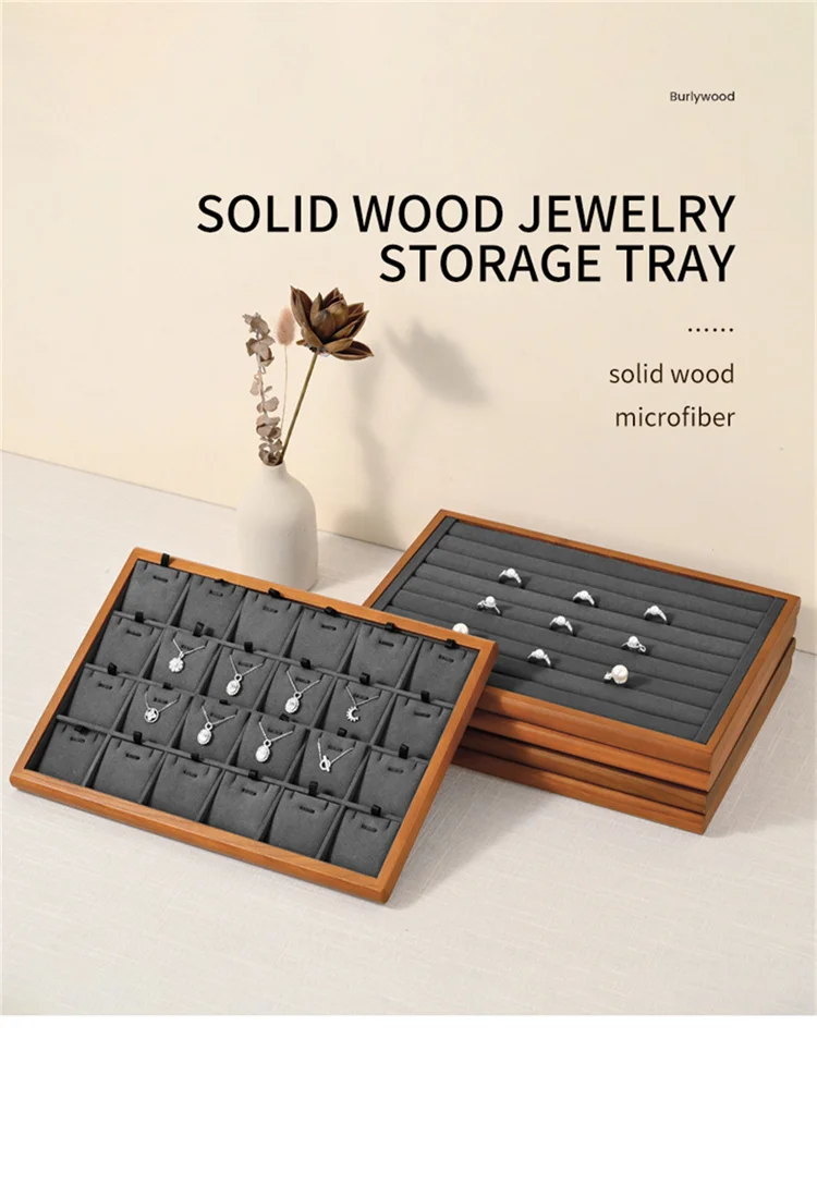 Oirlv Gray Wooden Jewelry Tray Jewelry Display Viewing Plate Ring Pendant Bracelet Storage Plate Display Tray Jewelry Organizer