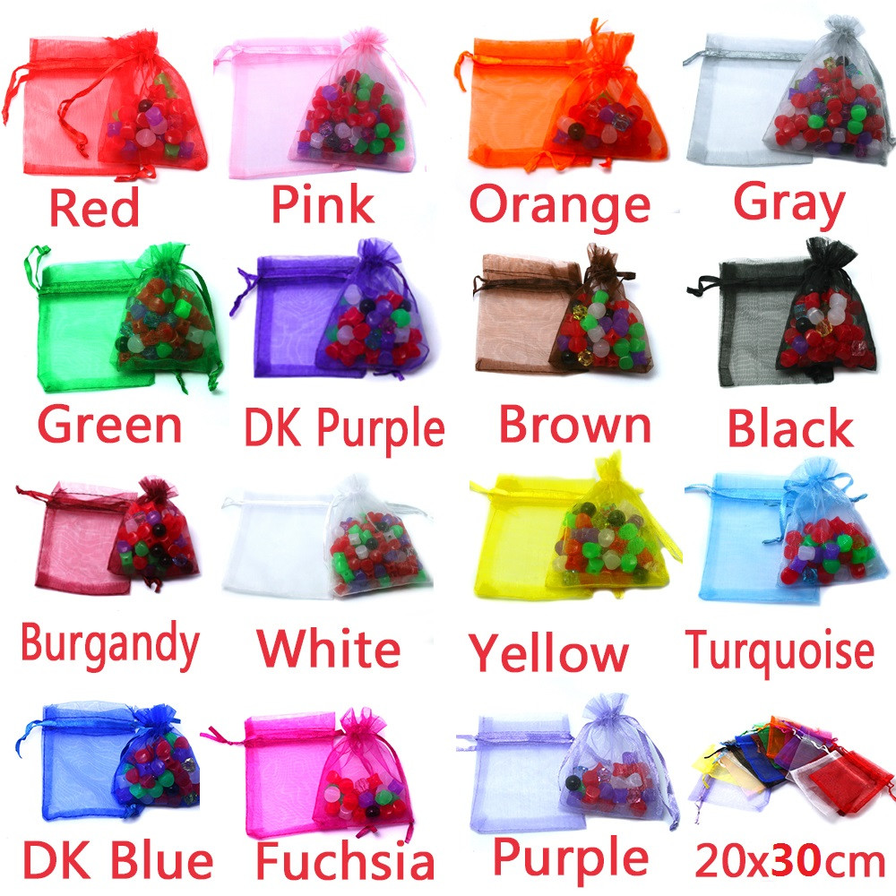 10pcs 10x15/13x18/15x20/17x23cm Drawable Organza Jewelry Packaging Display Pouches Bags For DIY Gift Wedding Party Decoration