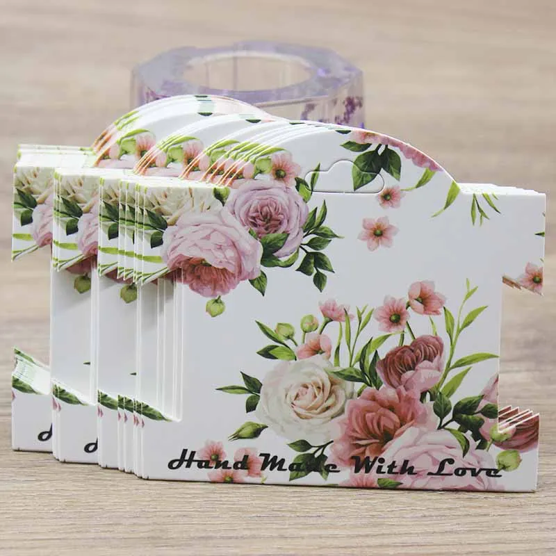 50Pcs Kraft Paper For YOU Hairpin Card 9*10cm Flower Design Jewelry Display Cards DIY THANK YOU Hairclip Ornaments Package