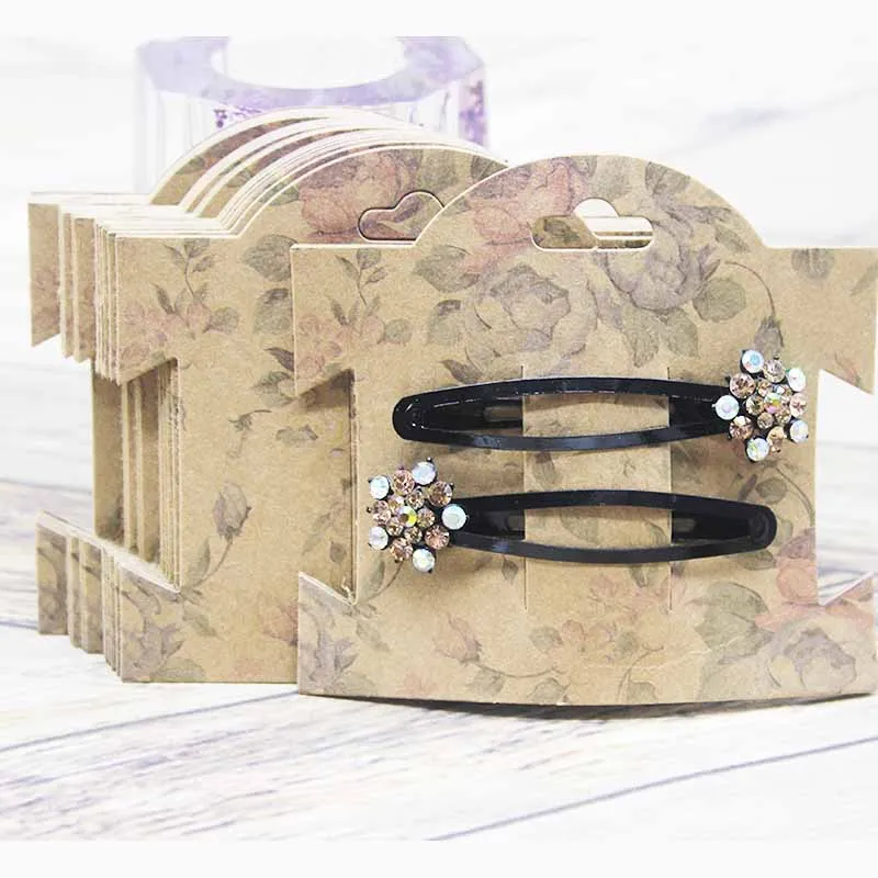 50Pcs Kraft Paper For YOU Hairpin Card 9*10cm Flower Design Jewelry Display Cards DIY THANK YOU Hairclip Ornaments Package