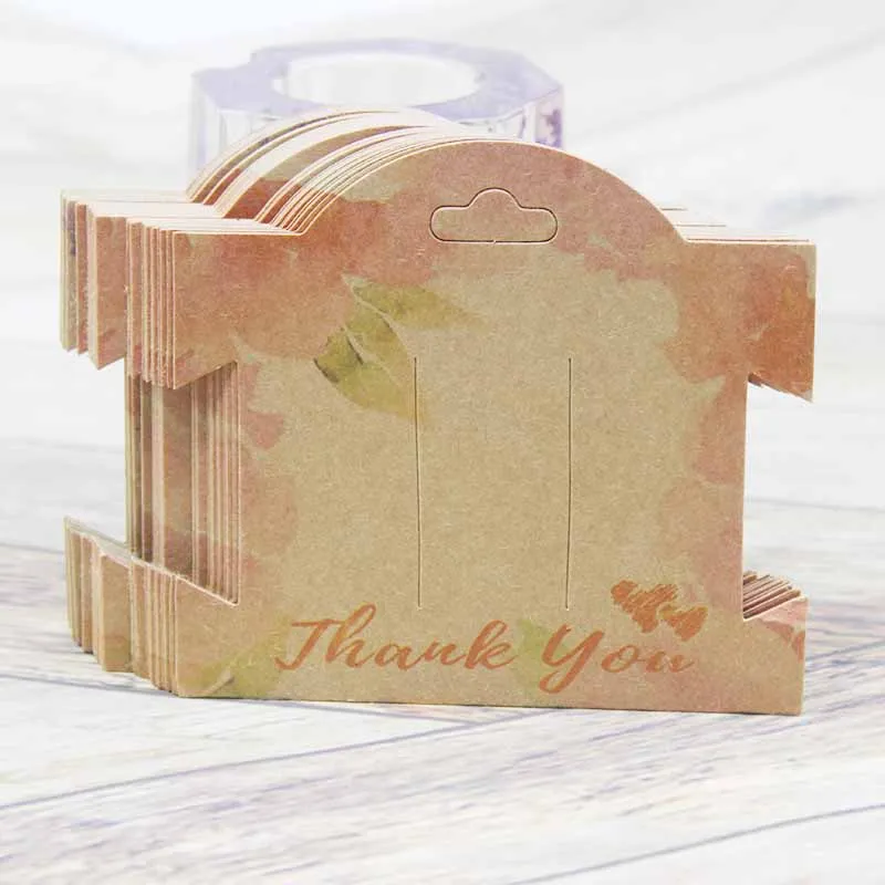 50Pcs Kraft Paper For YOU Hairpin Card 9*10cm Flower Design Jewelry Display Cards DIY THANK YOU Hairclip Ornaments Package