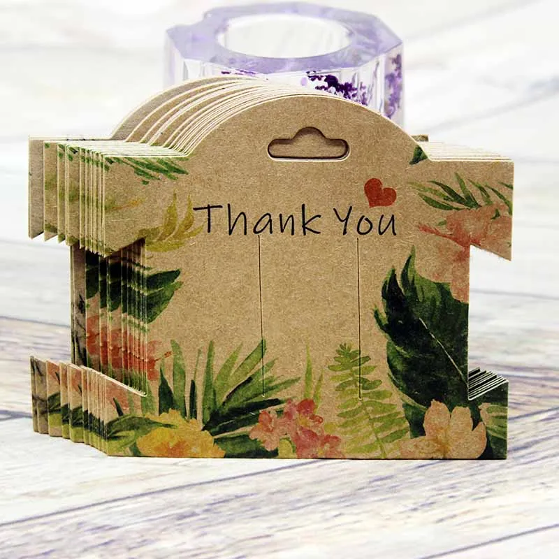 50Pcs Kraft Paper For YOU Hairpin Card 9*10cm Flower Design Jewelry Display Cards DIY THANK YOU Hairclip Ornaments Package