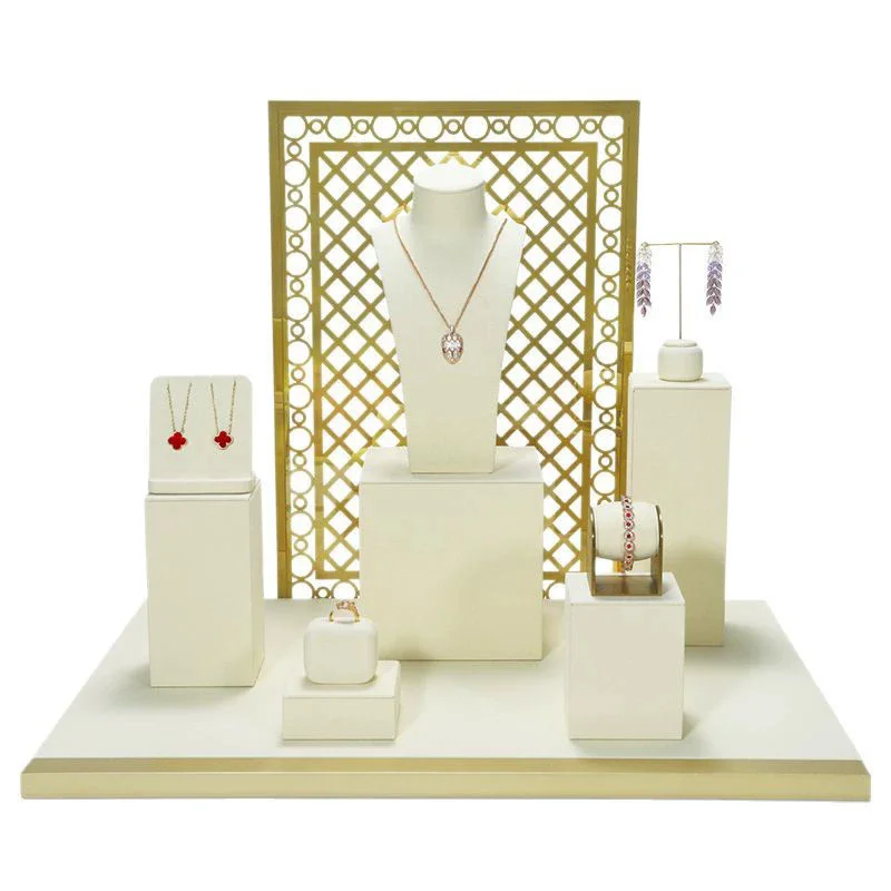 Jewelry Rack Display All Beige Microfiber Window Necklace Ring Jewelry Display Props High-End Display Props Free Combination