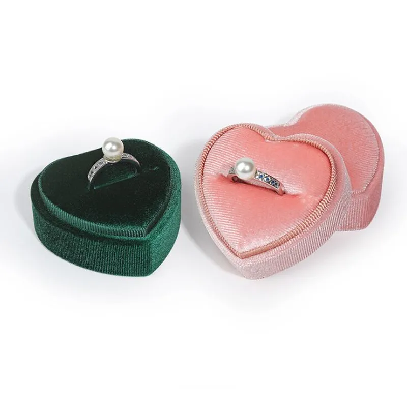 1 Pcs 5.5x5x3.5cm Pink/Green Heart Shaped Jewelry Box Corduroy Ring Pair Pendant Box Simple and Exquisite Jewelry Storage Box