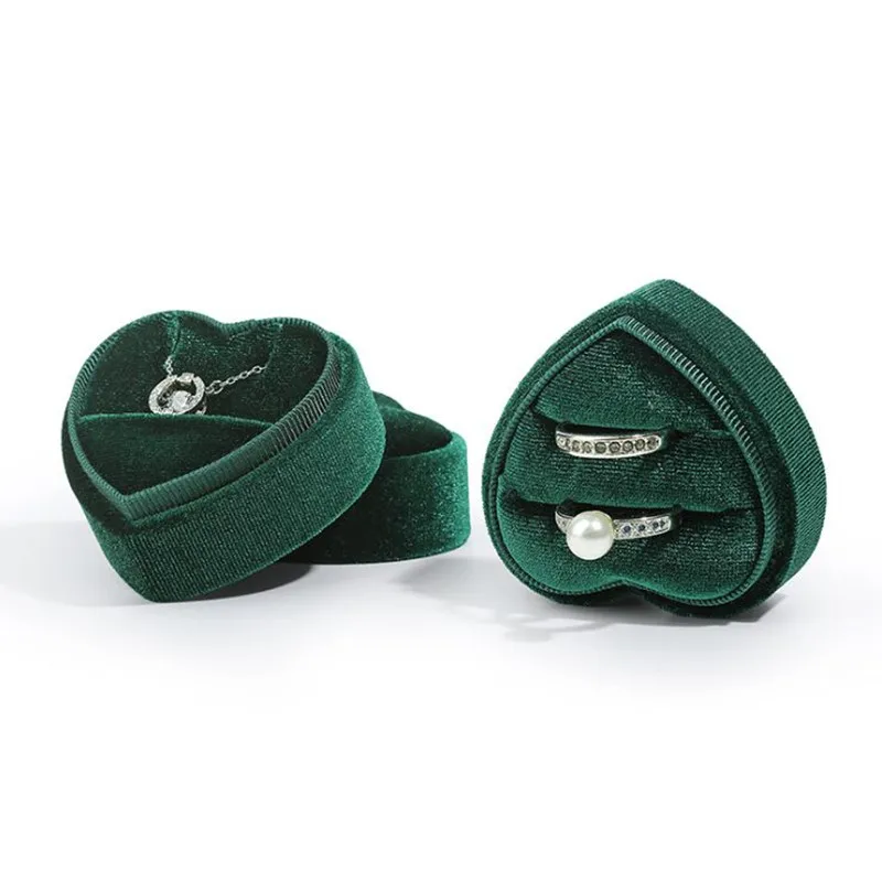 1 Pcs 5.5x5x3.5cm Pink/Green Heart Shaped Jewelry Box Corduroy Ring Pair Pendant Box Simple and Exquisite Jewelry Storage Box