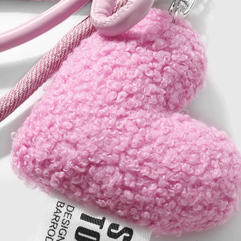 Sweet Plush Love Heart Bag Charm Keychain Pendant with Woven Rope Bow for Backpack Car Key Decoration Keyring