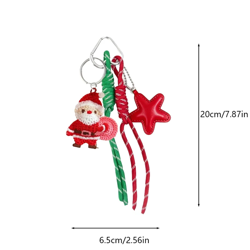 Lovely Weave Christmas Pendant Elk Cartoon Santa Claus Keychain Bag Pendant Charm New Year Gift Christmas Keyring Accessories