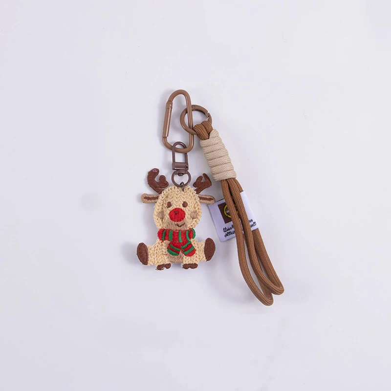 Lovely Weave Christmas Pendant Elk Cartoon Santa Claus Keychain Bag Pendant Charm New Year Gift Christmas Keyring Accessories