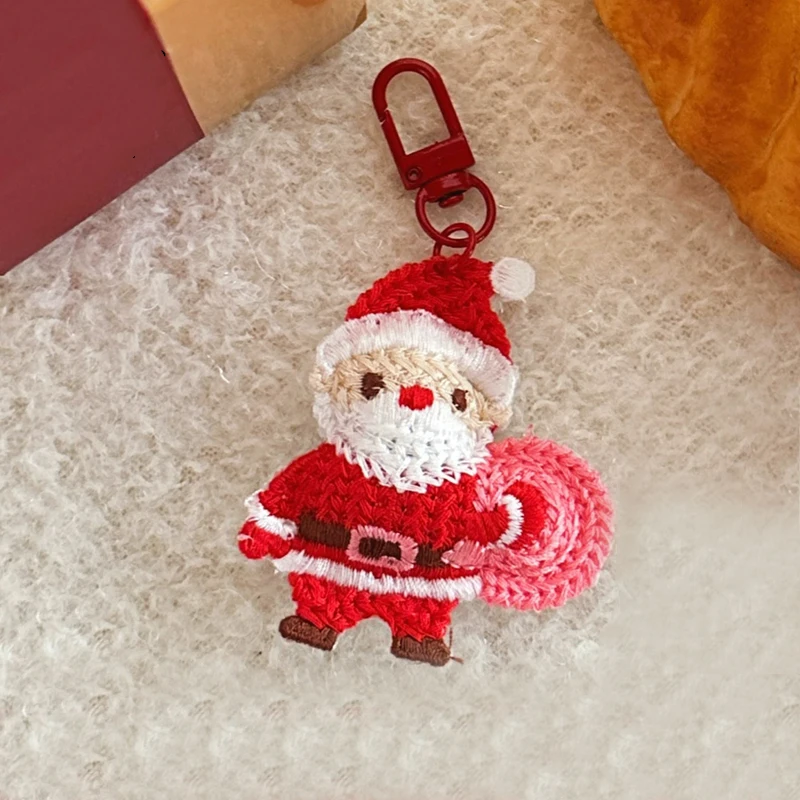 Lovely Weave Christmas Pendant Elk Cartoon Santa Claus Keychain Bag Pendant Charm New Year Gift Christmas Keyring Accessories