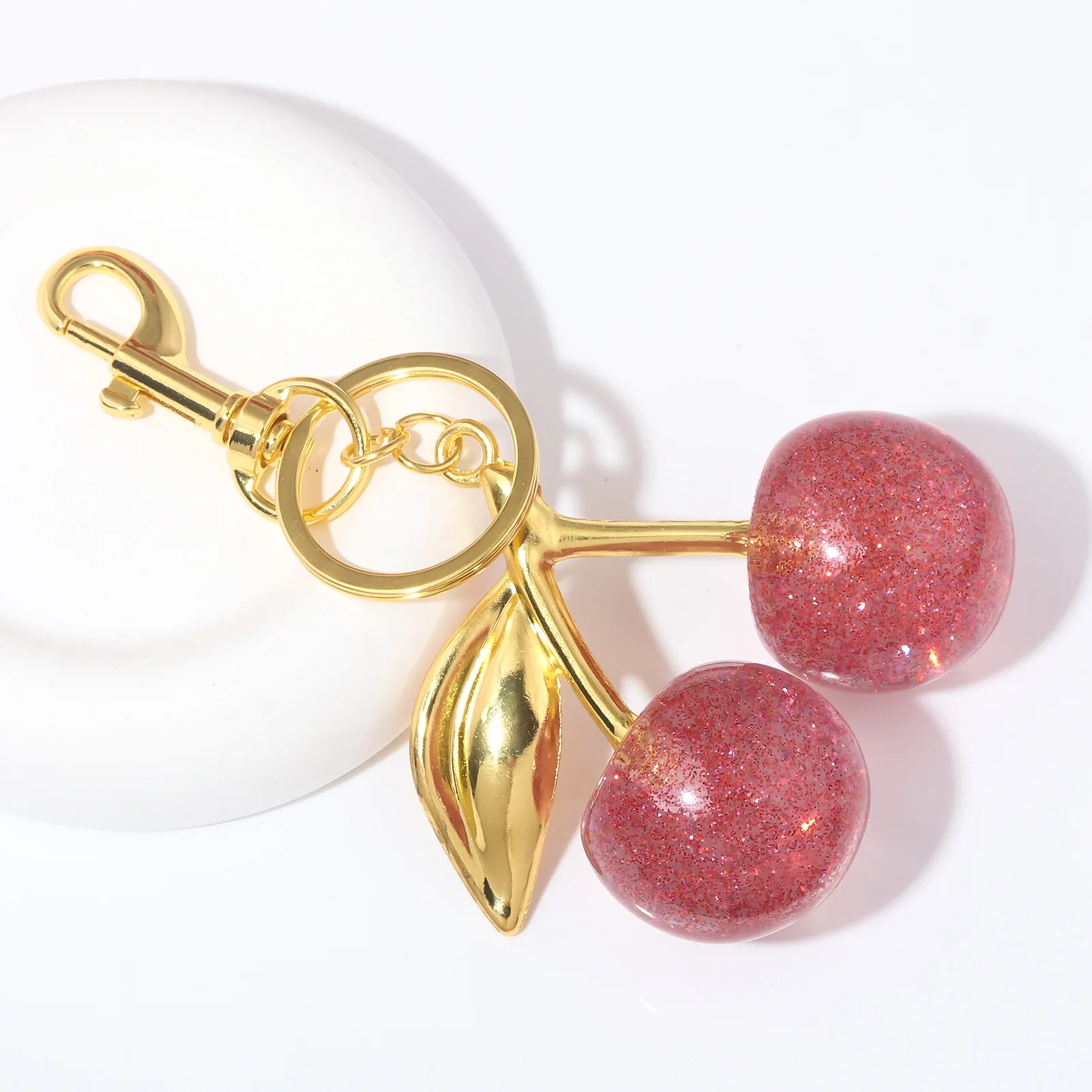 Fashion Gold Cherry Keychain Metal Cherry Bag Ornament Women Handbag Decor Car Key Ring Bag Pendant Accessory Gift