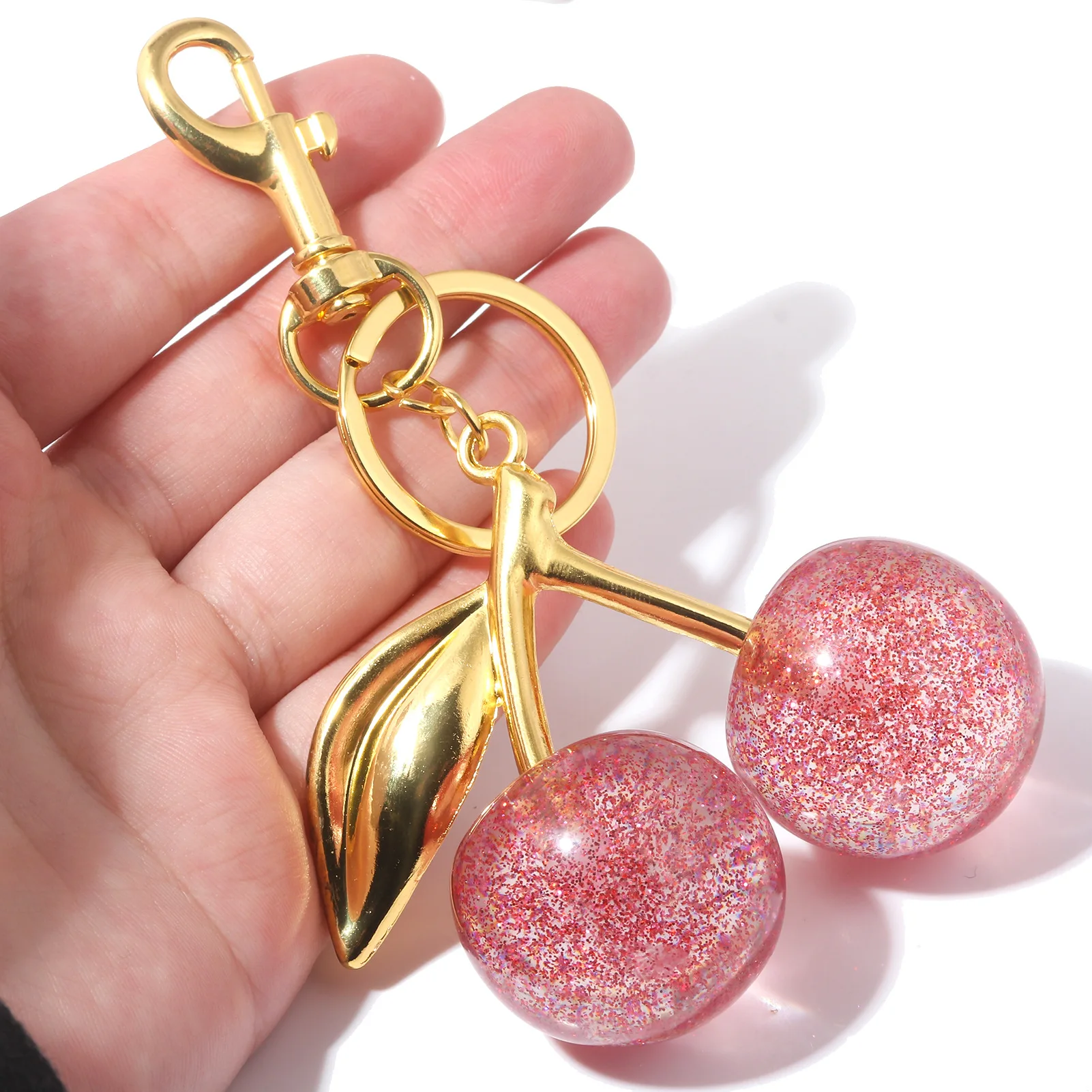 Fashion Gold Cherry Keychain Metal Cherry Bag Ornament Women Handbag Decor Car Key Ring Bag Pendant Accessory Gift