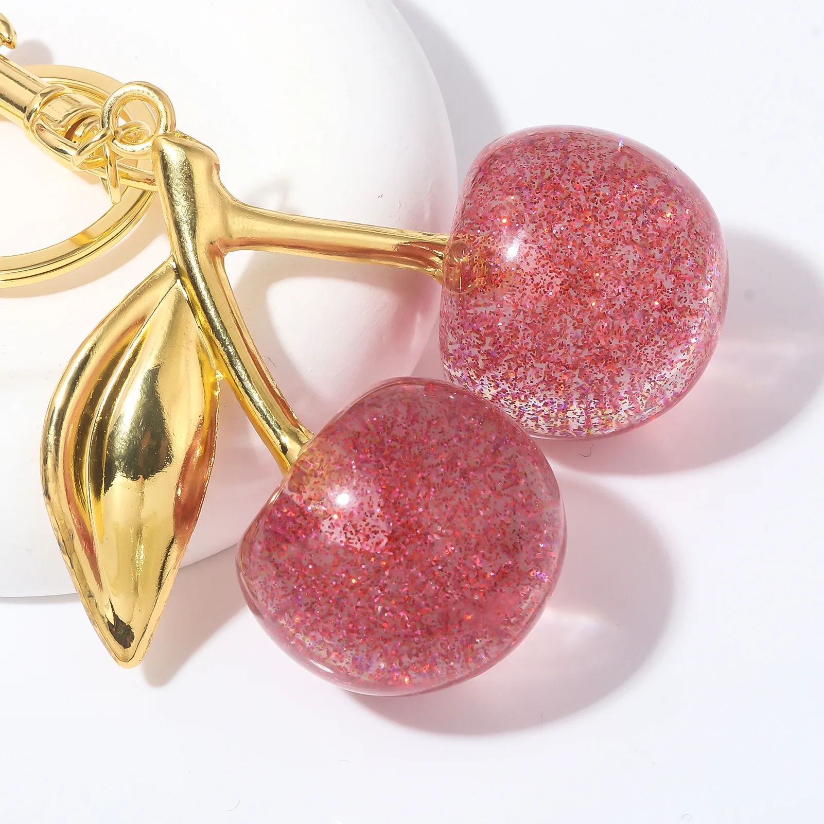 Fashion Gold Cherry Keychain Metal Cherry Bag Ornament Women Handbag Decor Car Key Ring Bag Pendant Accessory Gift